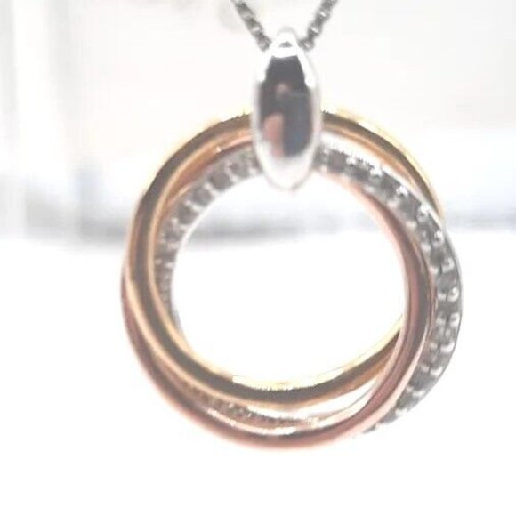 Estate Macy's Diamond Tri-Color 14K gold over/SS Circle Infinity Necklace - Picture 8 of 8